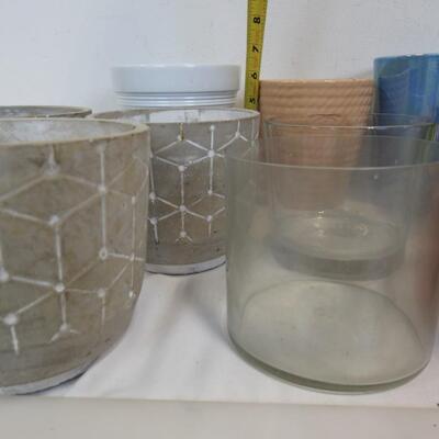 10 Planting Pots: Ceramic, Glass & 2 Plastic-Various Colors/Sizes