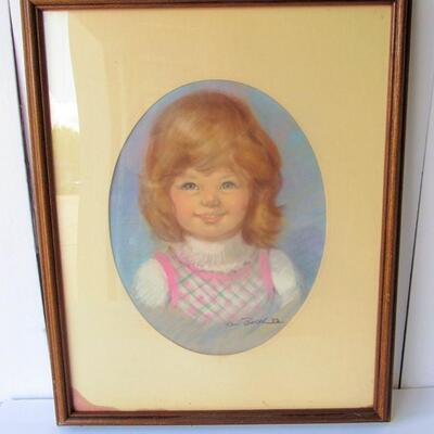 Hand Drawn Artist Signed Pastel Of Little Girl, 17 1/2" x 22"