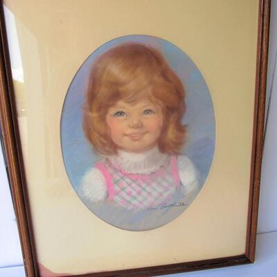 Hand Drawn Artist Signed Pastel Of Little Girl, 17 1/2" x 22"