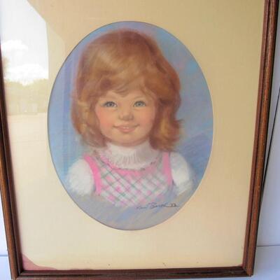 Hand Drawn Artist Signed Pastel Of Little Girl, 17 1/2" x 22"