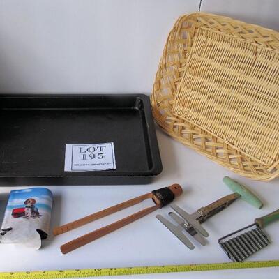 Misc Kitchen Stuff, Old Utensils, Basket, Can Sleeves