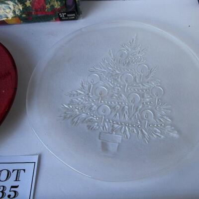 Christmas Serving Decor, Unused Tablecloth, Large Platters