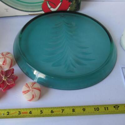 Indiana Glass Co Christmas Serving Tray, Floral Decor