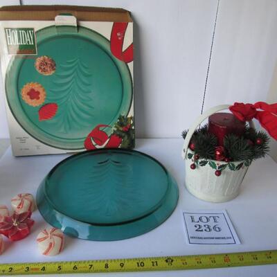 Indiana Glass Co Christmas Serving Tray, Floral Decor