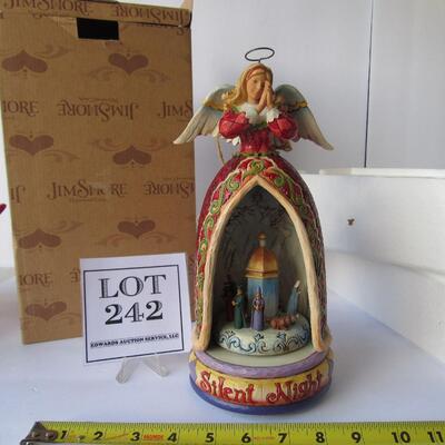 Nice Jim Shore Large Angel With Revolving Nativity Music Box, Silent Night, Works