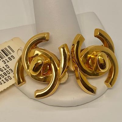 LOT 1: Chanel Made in France Clip On Earrings Gold Tone 1 â€œ Wide