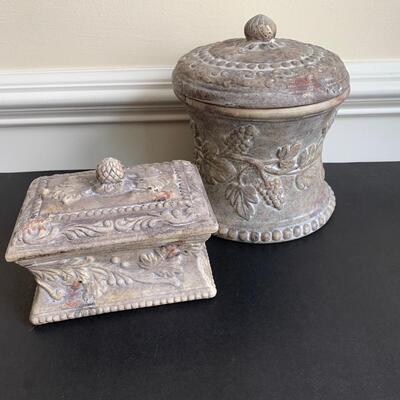 Lot 119R: Home Accent : Canvas Floral Prints & Square Nest Stoneware Jars