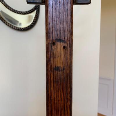 Lot 128-00R: Vintage Brass Miller Lamp & Oak Coat Rack