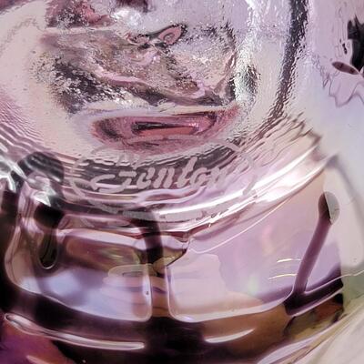 FENTON PEARLY ROSE WITH DEEP AMETHYST HEARTS AND VINES EGG-MADE BY FENTON FOR MCMILLEN & HUSBAND