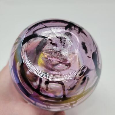 FENTON PEARLY ROSE WITH DEEP AMETHYST HEARTS AND VINES EGG-MADE BY FENTON FOR MCMILLEN & HUSBAND