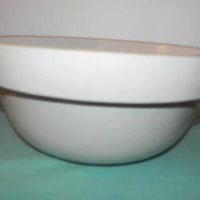 LARGE CLAY BOWL-CLAY JUG AND CASTIRON BACON PRESS