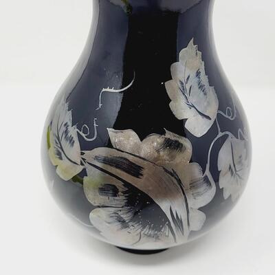 VINTAGE FENTON SIGNED SILVER EBONY HAND PAINTED VASE
