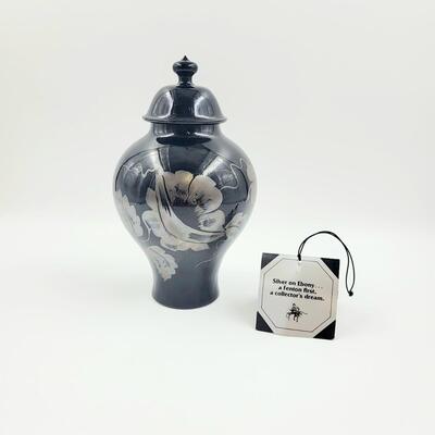 VINTAGE FENTON SIGNED SILVER EBONY HAND PAINTED VASE