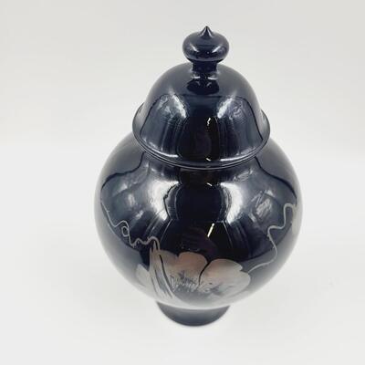VINTAGE FENTON SIGNED SILVER EBONY HAND PAINTED VASE