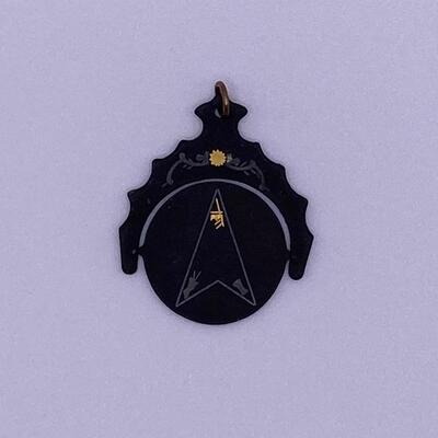 Antique 1910â€™s Masonic Emblems Damascene Inlaid Watch Fob Spinner
