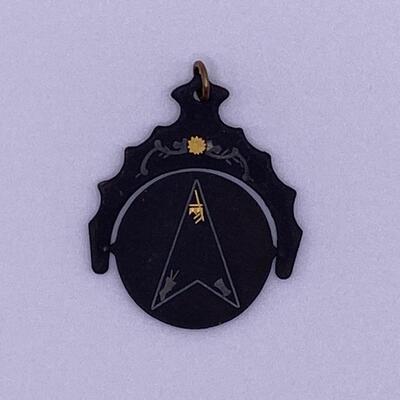 Antique 1910â€™s Masonic Emblems Damascene Inlaid Watch Fob Spinner