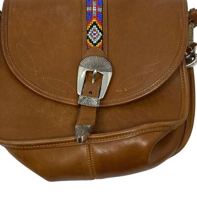 Vintage Brown Shoulder Bag with Beaded Strap