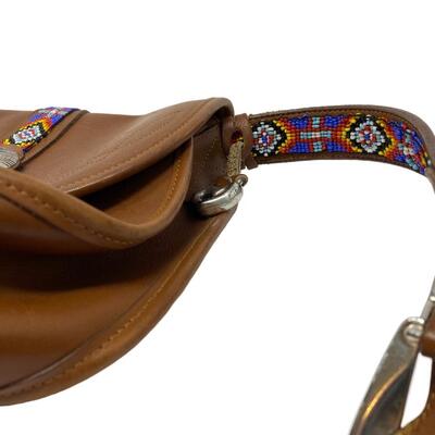Vintage Brown Shoulder Bag with Beaded Strap