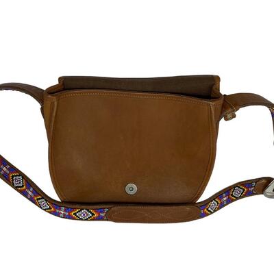 Vintage Brown Shoulder Bag with Beaded Strap