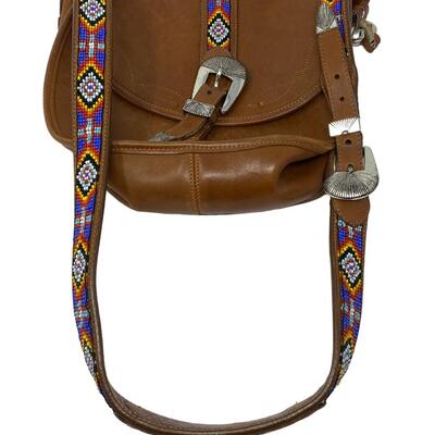 Vintage Brown Shoulder Bag with Beaded Strap