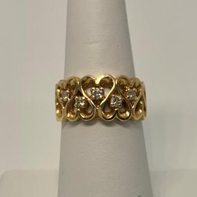 LOT 2: 14k PI-CID 5.74g  Heart Design Ring w/Diamond Chips - Size 7