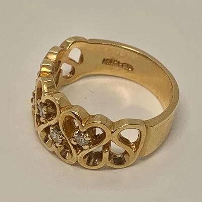LOT 2: 14k PI-CID 5.74g  Heart Design Ring w/Diamond Chips - Size 7