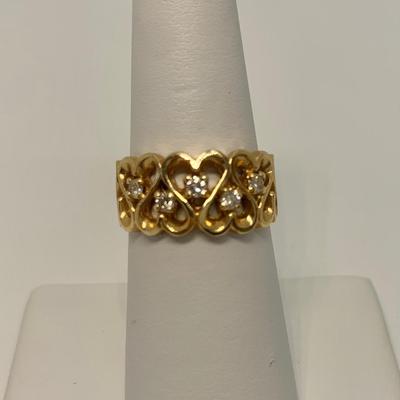 LOT 2: 14k PI-CID 5.74g  Heart Design Ring w/Diamond Chips - Size 7
