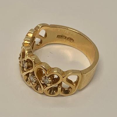 LOT 2: 14k PI-CID 5.74g  Heart Design Ring w/Diamond Chips - Size 7