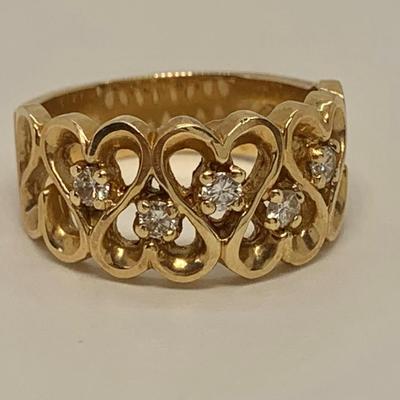 LOT 2: 14k PI-CID 5.74g  Heart Design Ring w/Diamond Chips - Size 7