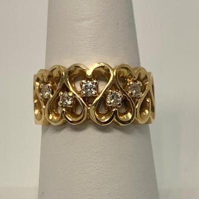 LOT 2: 14k PI-CID 5.74g  Heart Design Ring w/Diamond Chips - Size 7