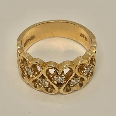 LOT 2: 14k PI-CID 5.74g  Heart Design Ring w/Diamond Chips - Size 7
