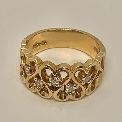 LOT 2: 14k PI-CID 5.74g  Heart Design Ring w/Diamond Chips - Size 7