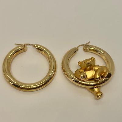 LOT 3: 750 18k Big Bold Teddy Bear Hoop Pierced Earrings  1  2/8â€ wide