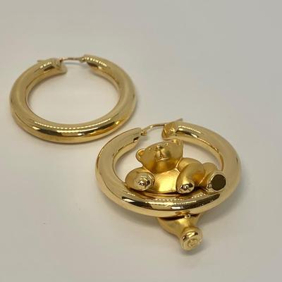 LOT 3: 750 18k Big Bold Teddy Bear Hoop Pierced Earrings  1  2/8â€ wide