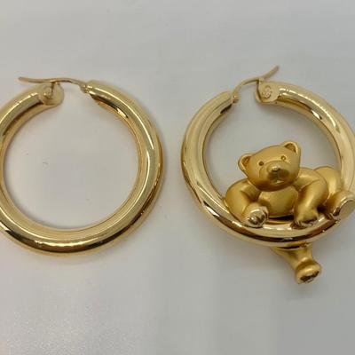 LOT 3: 750 18k Big Bold Teddy Bear Hoop Pierced Earrings  1  2/8â€ wide