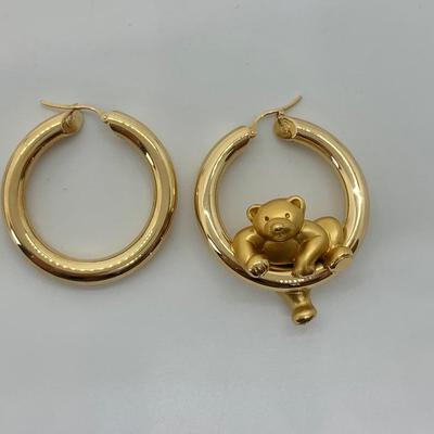 LOT 3: 750 18k Big Bold Teddy Bear Hoop Pierced Earrings  1  2/8â€ wide