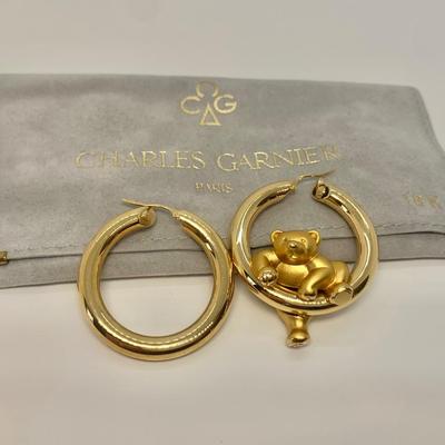 LOT 3: 750 18k Big Bold Teddy Bear Hoop Pierced Earrings  1  2/8â€ wide