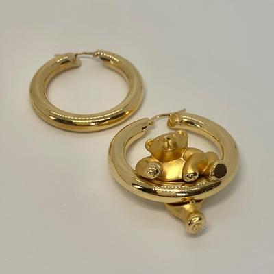LOT 3: 750 18k Big Bold Teddy Bear Hoop Pierced Earrings  1  2/8â€ wide