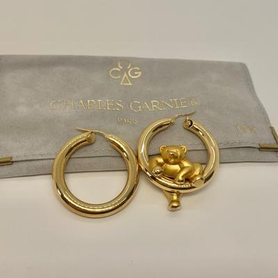 LOT 3: 750 18k Big Bold Teddy Bear Hoop Pierced Earrings  1  2/8â€ wide