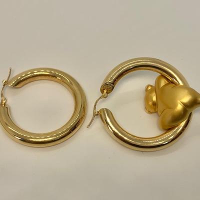 LOT 3: 750 18k Big Bold Teddy Bear Hoop Pierced Earrings  1  2/8â€ wide