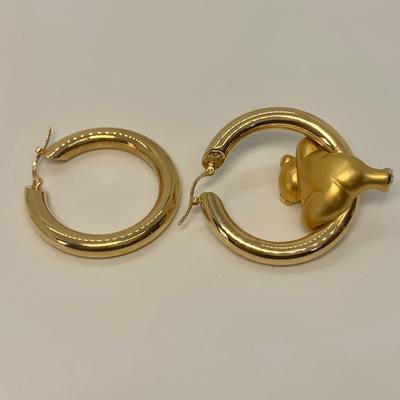 LOT 3: 750 18k Big Bold Teddy Bear Hoop Pierced Earrings  1  2/8â€ wide