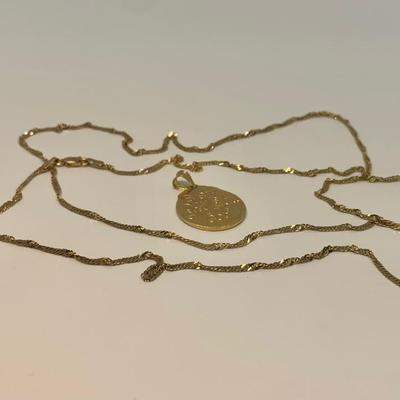 LOT 5:  14K 6.6g Michael Anthony Pendant & 34â€ Diamond Cut Chain