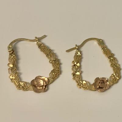 LOT 15: 14k, 2.25g Michael Anthony Two Tone Pierced Earrings Yellow Gold w/Rose Gold Flower