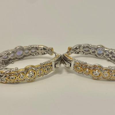 LOT 16: 925 NH  Two Tone Tanzanite Hoop Earrings