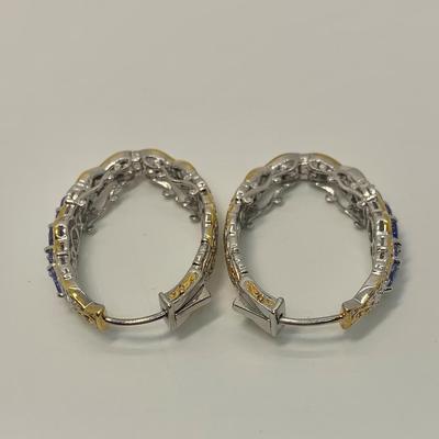 LOT 16: 925 NH  Two Tone Tanzanite Hoop Earrings