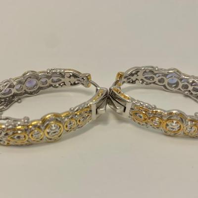 LOT 16: 925 NH  Two Tone Tanzanite Hoop Earrings