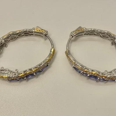 LOT 16: 925 NH  Two Tone Tanzanite Hoop Earrings