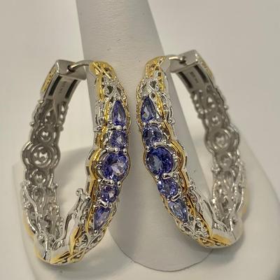 LOT 16: 925 NH  Two Tone Tanzanite Hoop Earrings
