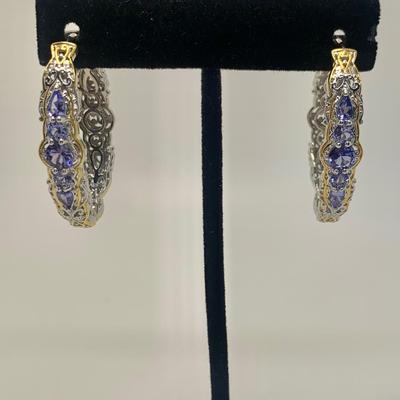 LOT 16: 925 NH  Two Tone Tanzanite Hoop Earrings