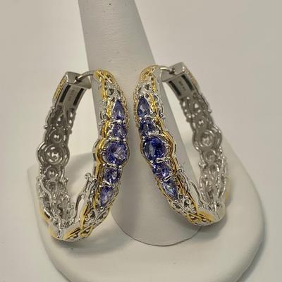 LOT 16: 925 NH  Two Tone Tanzanite Hoop Earrings